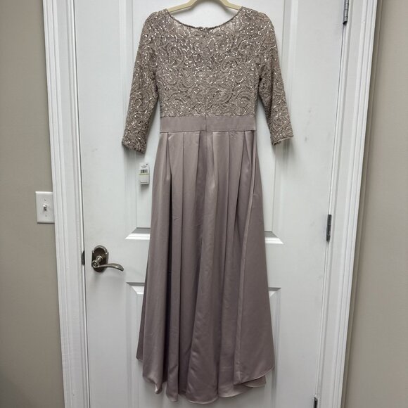 New ALEX EVENINGS Size 4 Beige Sequined-Bodice High-Low Gown Cocktail Dress Midi - Picture 7 of 15